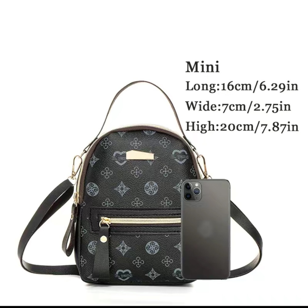👛✨ Mini Printed Backpack For Women, Faux Leather Purse With Adjustable Strap